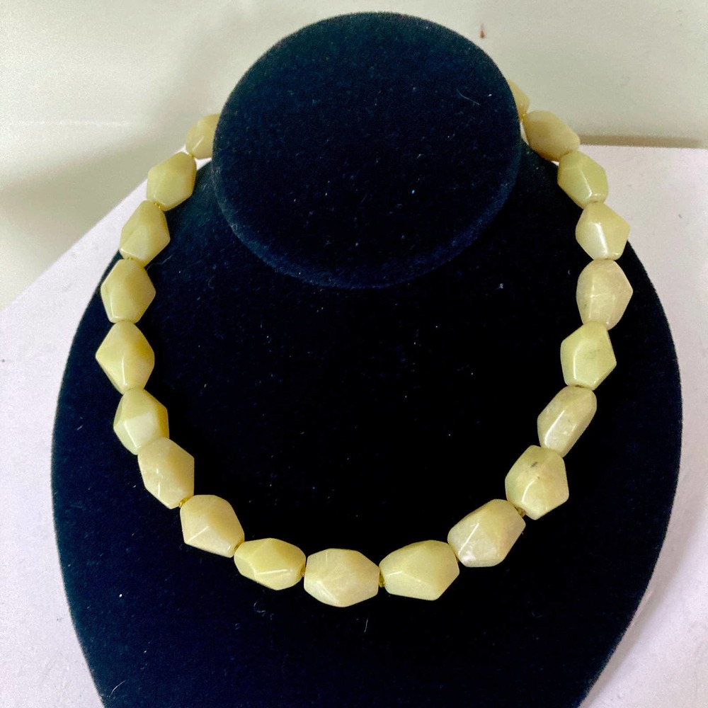 Yellow agate faceted bead necklace large beads 17” long natural stone